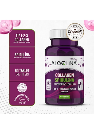 Algolina Collagen+Spirulina Takviye Edici Gıda 1260 Mg 2 x 60 Tablet