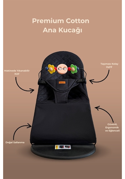 Sweden Baby Premium Cotton 3 Kademeli Oyuncaklı Sallanan Ana Kucağı Katlanır ve Taşıma Çantalı