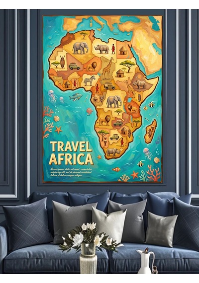 Afrika Haritası Seyahat Poster Tablosu Dekoratif Kanvas - Mdf Ahşap Tablo Çok Renkli
