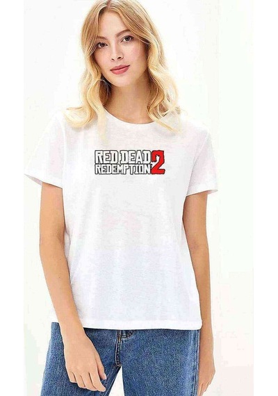 Red Dead Beyaz Logo Baskılı Beyaz Kadın Tshirt