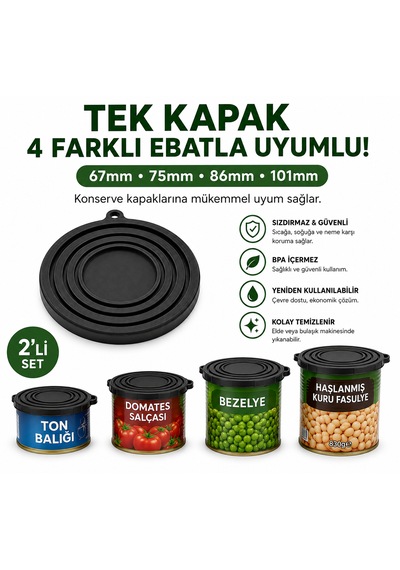 Konserve Saklama Kapağı 2 Li Set Mat Siyah