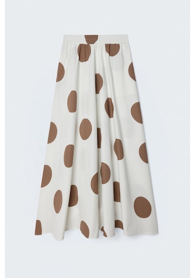 Sateen Puantiye Desenli Poplin Etek - Ekru-137635