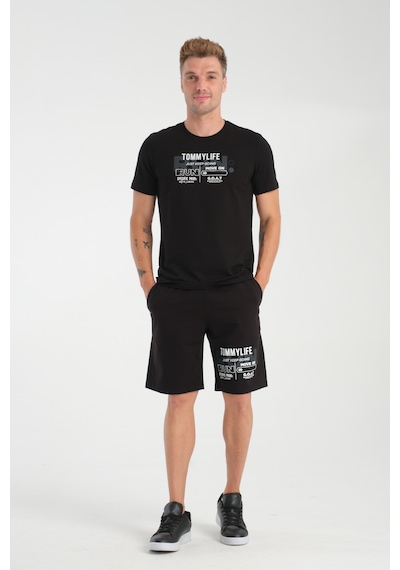 Tommy Life Siyah Baskılı Regular Şort T-shirt Takım Tommy Life Siyah Baskılı Regular Şort T-shirt Takım