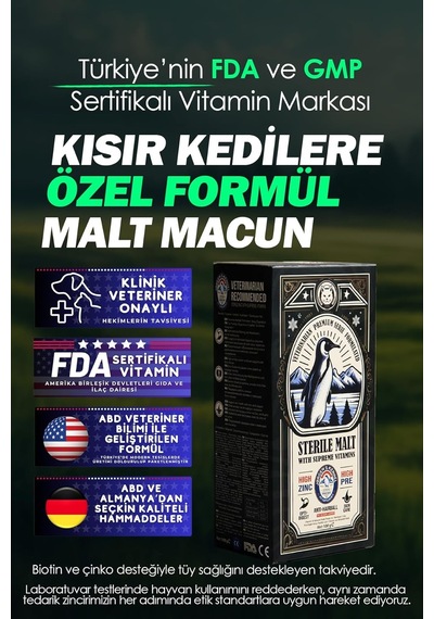 Kısır Kediler İçin Prebiyotik + Multi-vitaminli Malt Macun