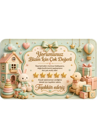 Oyuncak Mağazası Temalı Thank You Kartı Müşteri Yorum Kartı 8x5 Cm Su Yeşili