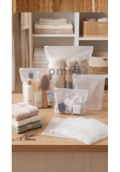 10 Lu Fermuarlı Organizer Çanta Seti 30x30 Cm Çok Amaçlı Makyaj, Seyahat Ve Düzenleme Çantası Şeffaf