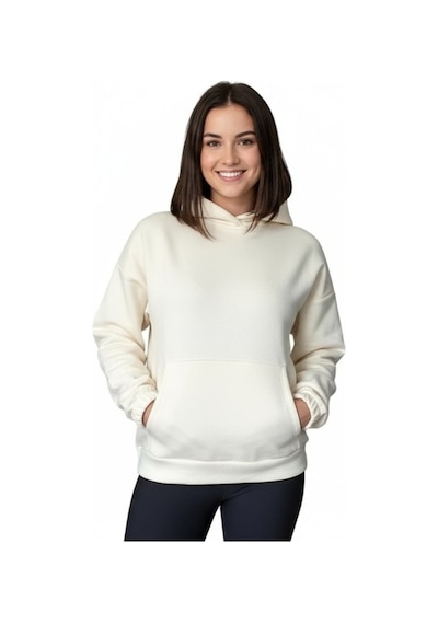 Oversize Kanguru Cepli Kapüşonlu Sweatshirt Krem