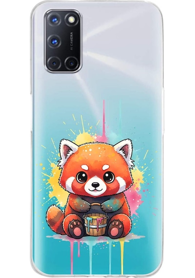 Oppo A92 İle Uyumlu Splash Tilki Tasarımlı Şeffaf Silikon Kılıf Şeffaf