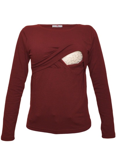 Luvmabelly 2701-2708 Pamuklu Uzun Kollu Lohusa Emzirme T-shirt-bordo