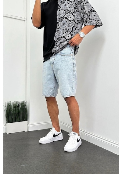 Kaizer Denim Erkek Buz Mavisi Baggy Şort Buz Mavi