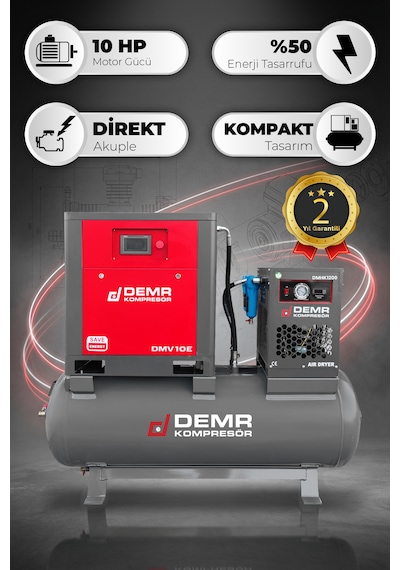 Demr Kompresör 10 Hp 500 Lt Depo Üstü İnvertörlü Vidalı Hava Kompresörü