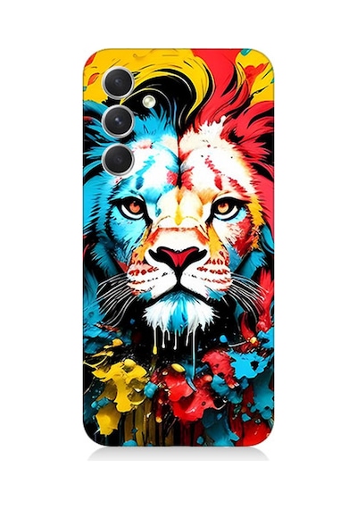 Samsung Galaxy A14 Uyumlu Silikon Kılıf Renli Boyalı Aslan Yüzü