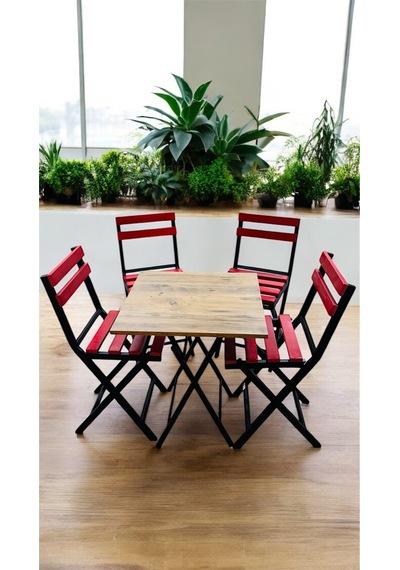 Balkon Bahçe Mutfak Bistro Set Katlanır Masa-sandalye Kırmızı