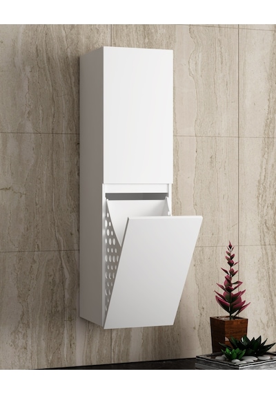 Banyo Boy Dolabı Çamaşır Sepetli 130 Cm Parlak Beyaz Banyo Boy Dolabı Çamaşır Sepetli 130 Cm Parlak Beyaz