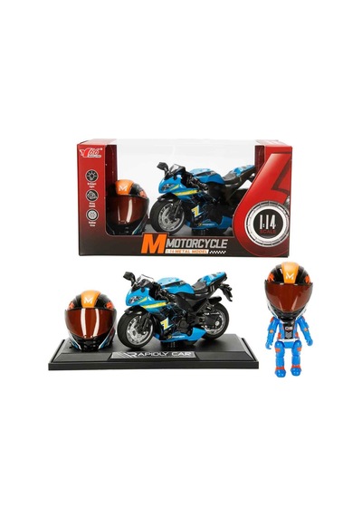 Sesli Ve Işıklı Die-cast Çek Bırak Metal Yarış Motosikleti Kask Ve Stantlı Set Çok Renkli