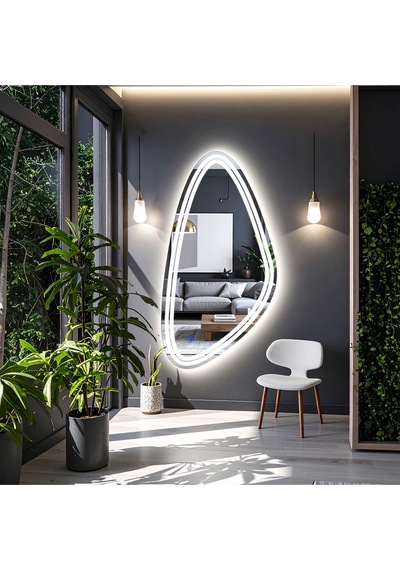 Evonna Beyaz Led'li Lazer Kumlamalı Lavabo & Banyo Aynası Dokunmatik Sensörlü 45 X 90 Cm