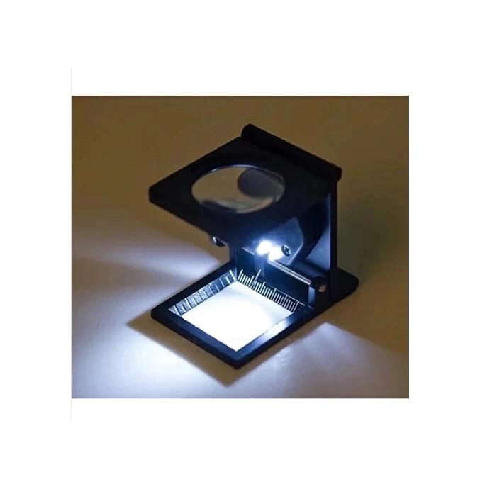 28x28 Mm Katlanır Sayaçlı Metal Lüp, 2 Led Işıklı Büyüteç Tekstil Th9005a