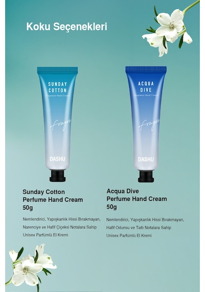 Nemlendirici, Hafif Dokulu Unisex Parfümlü El Kremi Dashu Sunday Cotton Perfume Hand Cream
