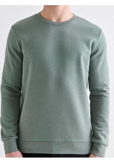 Lcwaıkıkı Basic Yeşil Bisiklet Yaka Erkek Kalın Sweatshirt