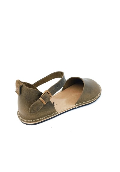 Bodhi Handcraft Kadın Barefoot Hakiki Deri Minimalist Günlük Sandalet El İmalatı Haki