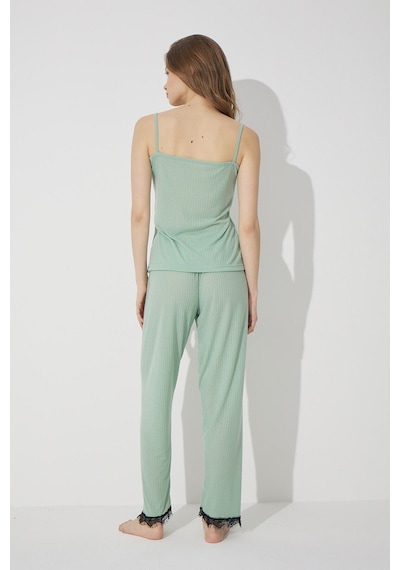 Siyah İnci Soft Touch Ince Örme Pijama Takım 7628 Yeşil