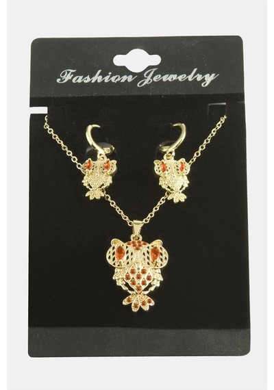 Baykuş Zirkon Taşlı Set Kolye Çok Renkli 14523035
