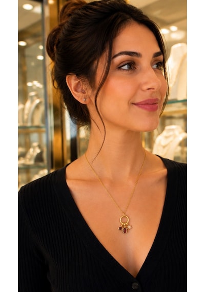 Kırmızı Kristal Charm Kolye Gold