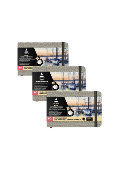 Arteza 3,5 X 5,5 İnç Suluboya Kitap, 3'lü Paket, Küçük Cep Pedleri, Günlük Başına 80 Sayfa, 110 Lbs/230gsm, İç Cepli Ve Elastik Kayışlı, Suluboya Teknikleri Ve Karışık Teknik Sanat Malzemeleri