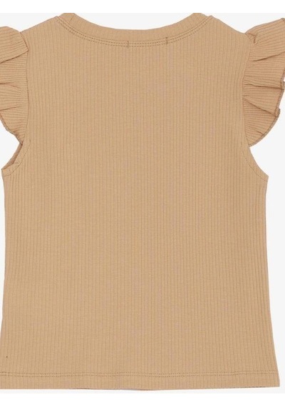 Breeze Kız Çocuk Kolları Fırfırlı Zincirli Kaşkorse T-shirt-14036 Bej