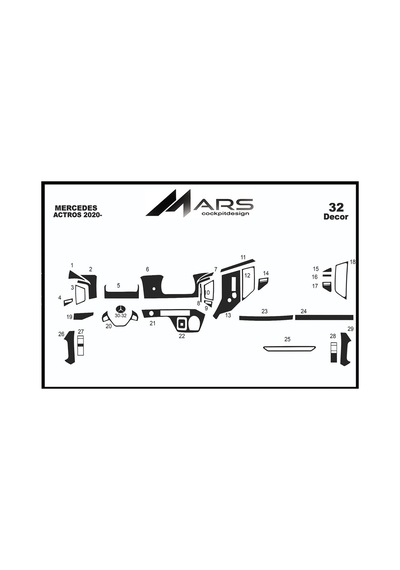Mercedes Actros Torpido Kaplama 2021- 32 Parça Piano Black
