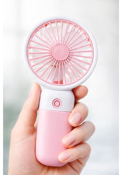 Standlı 3 Mod Şarjlı El Fanı 5 Kademe Seyahat Masaüstü Vantilatör Taşınabilir Mini Fan Pembe F139