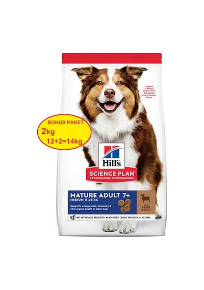 Hill's Mature 7+ Kuzu Etli Pirinçli Orta Irk Yaşlı Köpek Maması 12 KG + 2 KG