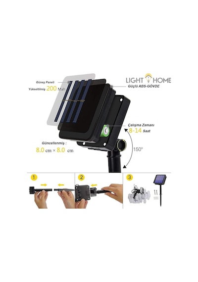 Lighthome Güneş Enerjili Led Işık Solar Bahçe Aydınlatması 50 Led 7 M Beyaz