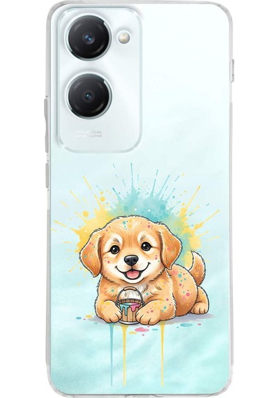 Vivo Y18 İle Uyumlu Splash Köpek Tasarımlı Şeffaf Silikon Kılıf Şeffaf