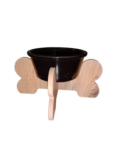 Realwood Seramik Kaseli Ahşap Ayaklı Tekli Kedi Köpek Mama Su Standı