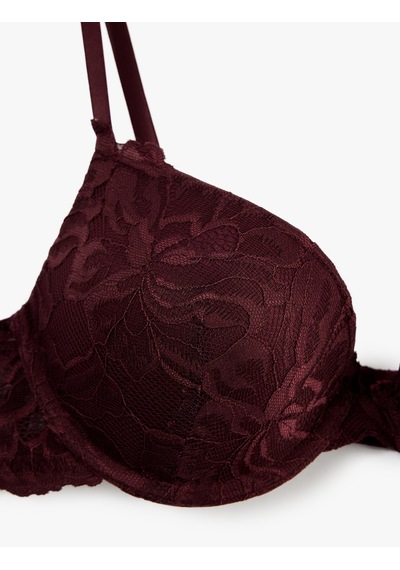 Koton Dantel Detaylı Destekli Ekstra Dolgulu Sütyen Bordo 6wlk10158mk Bordo