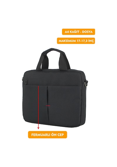 17"-17,3" İnç Laptop Evrak Çantası Tablet A4 Kağıt Ve Dosya Uyumlu Darbe Emici Koruma Omuz Askılı Siyah