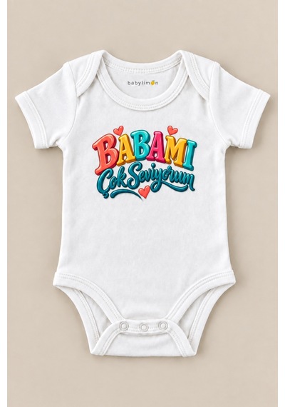 Babylimon Babamı Çok Seviyorum Beyaz Kısa Kollu Çıtçıtlı Bebek Zıbını Beyaz - 930083838 Beyaz