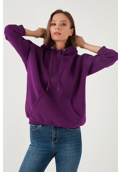 Lela Regular Fit Pamuklu Kapüşonlu Yaka Şardonlu Kışlık 2'Li Paket Bayan Sweat 5863854S2 Gri Melanj-Mor