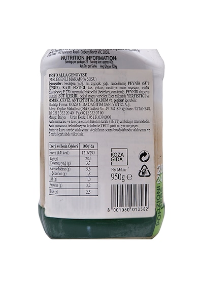 Sacla Pesto Fesleğenli Makarna Sosu 950 G