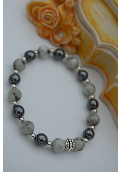 Stoneage Jewellery Dalmaçyalı Akik ve Hematit Doğal Taşlı Bilekli Çok Renkli