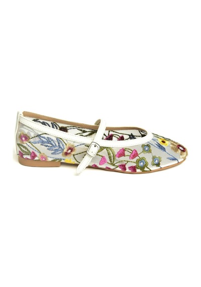 Fox Shoes U820085515 Beyaz File Çiçek Motifli Kadın Babet Beyaz-file Beyaz
