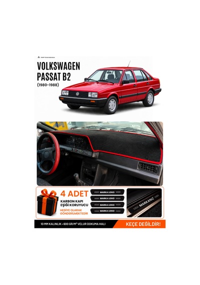 Volkswagen Passat B2 1980-1988 Uyumlu Torpido Örtüsü, Torpido Kılıfı - Siyah Kırmızı