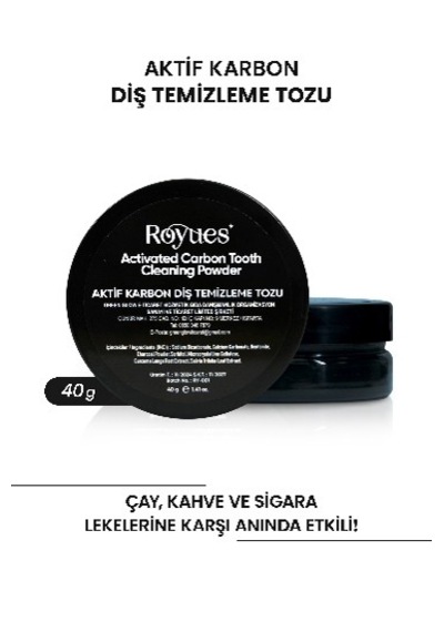 Royues Aktif Karbon Diş Tozu Diş Beyazlatma Tozu 40 G