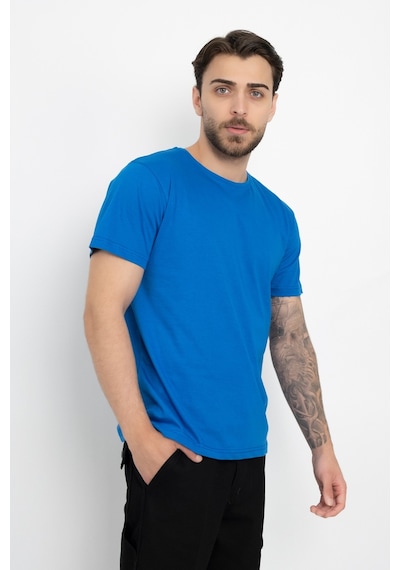 Dasüniforma Bisiklet Yaka Günlük Pamuklu Yumuşak Dokulu Comfort Fit Basic T-shirt Mavi