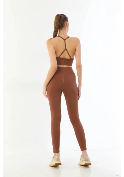 L'ombre Kahve Mı Emay 3921 Soft Seamless Ripli Tayt Yoga Takımı
