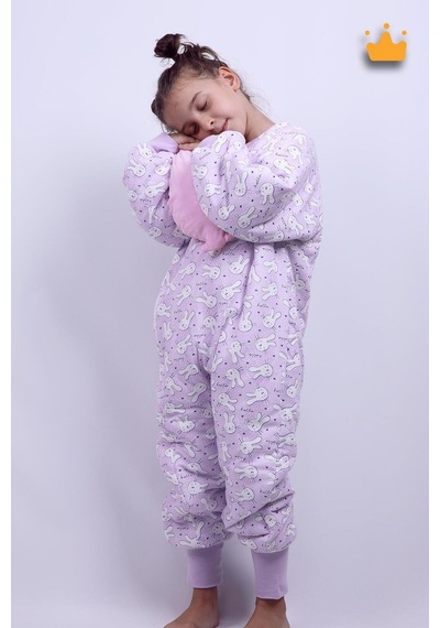 Babyhola 2.5 Tog Yorgan Gerektirmeyen Kalın Elyaf Dolgulu Çocuk Uyku Tulumu Pamuk Astarlı Unisex 6020 Mor
