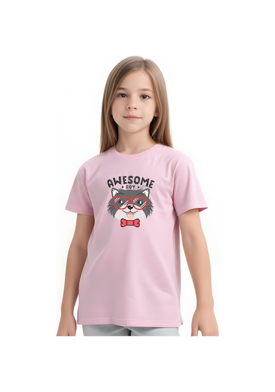 Fyk Kids Kız Çocuk Basic Awesome Boy Baskılı T-shirt Açık Pempe Açık Pembe
