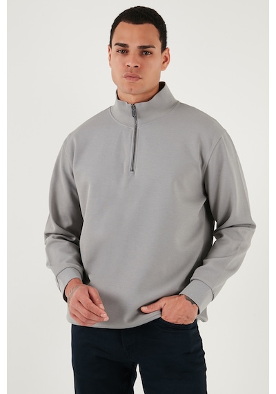 Buratti Pamuklu Regular Fit Yarım Fermuarlı Dik Yaka Erkek Sweat 5905470 Gri