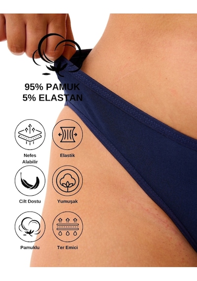 Alya Underwear Kadın Pamuklu Tanga Külot - String Iç Çamaşırı Lacivert, Kırmızı, Ekru - 3 Adet Çok Renkli T02